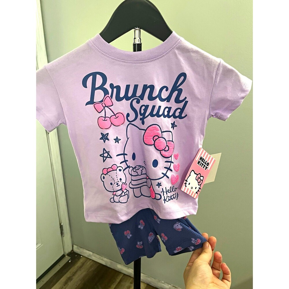 Sanrio Hello Kitty 12M Purple Tee & Blue Shorts 2pc Outfit Set Short Sleeve